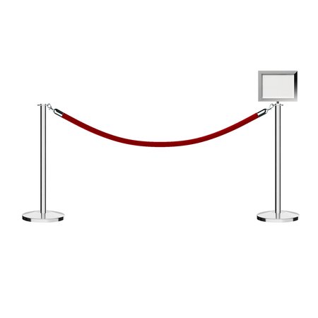 MONTOUR LINE Stanchion Post and Rope Kit Pol.Steel, 2FlatTop 1RedRope 8.5x11H Sign C-Kit-1-PS-FL-1-Tapped-1-8511-H-1-ER-RD-PS